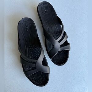 CROCS Black Strappy Slide Sandals